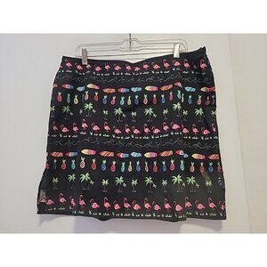 Bamboo Traders  Skort Size 14 Black With Tropical Themed Print Flamingo